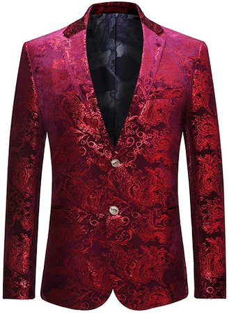 Cloudstyle Men's Dress Floral Suit Notched Lapel Slim Fit Stylish Blazer, Red 2, Large at Amazon Men’s Clothing store