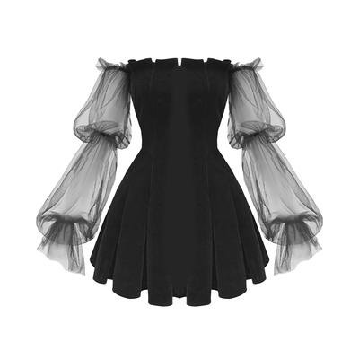 *clipped by @luci-her* Gothic Off Shoulder Lantern Mesh Sleeve Mini Dress (Available in size – ROCK 'N DOLL