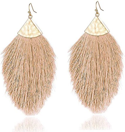 Amazon.com: Fringe Tassel Statement Dangle Earrings- Lightweight Long Silky Feather Earrings Tassel Necklaces For Women: Clothing
