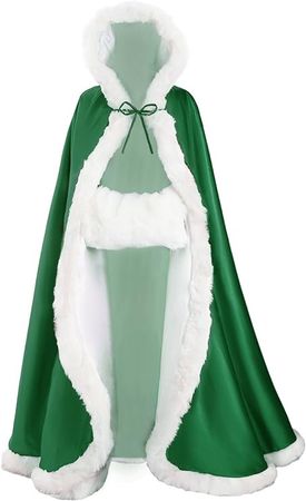 Amazon.com: Wedding Cape Hooded Cloak for Bride Winter Reversible with Fur Trim Free Hand Muff Full Length 50 55 inches (19 Colors) : Clothing, Shoes & Jewelry