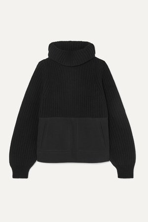 Haider Ackermann | Denim-paneled ribbed wool turtleneck sweater | NET-A-PORTER.COM