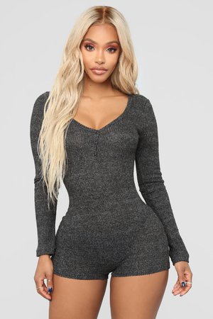 Your One And Only Sleep Romper - Charcoal FASHION NOVA