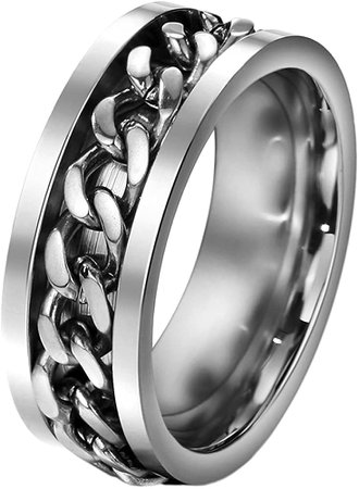 FANSING Mens Spinner Rings, Fidget Ring, Stainless Steel Band, Silver, Size 7|Amazon.com