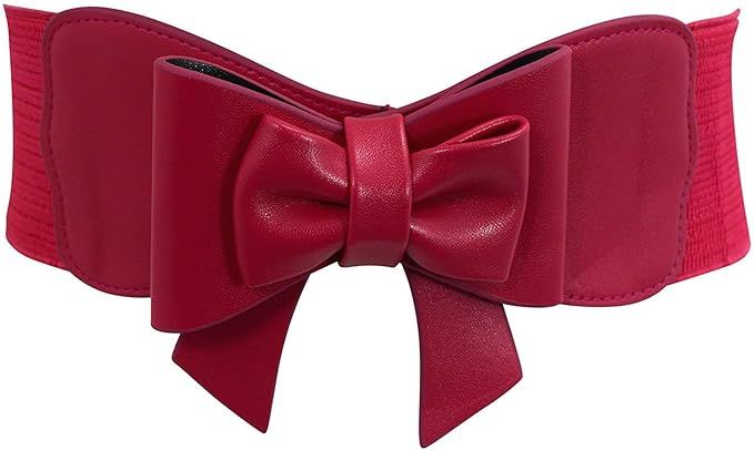 Dancing Days Vintage Pin-up Large Bow Accent Elastic Wide Stretch Waist Belt at Amazon Women’s Clothing store