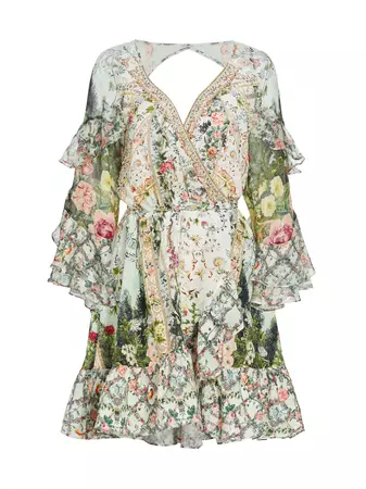 Shop Camilla Renaissance Silk Ruffle Wrap Minidress | Saks Fifth Avenue