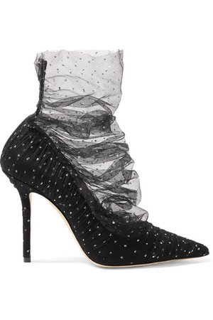 Jimmy Choo | Lavish 100 glittered tulle and suede pumps | NET-A-PORTER.COM
