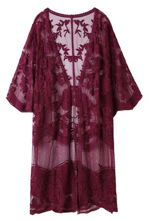 burgundy lace kimono duster