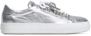 Metallic Embellished Textured-leather Sneakers