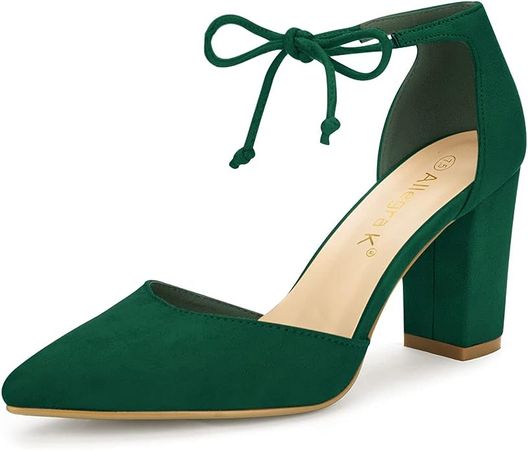 Amazon.com | Allegra K Women Ankle Tie Chunky Heel Pointed Toe Dress Green Pumps 9 M US | Pumps