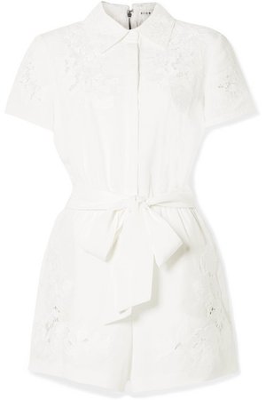 Alice + Olivia | Lanna guipure lace-trimmed Lyocell and linen-blend playsuit | NET-A-PORTER.COM