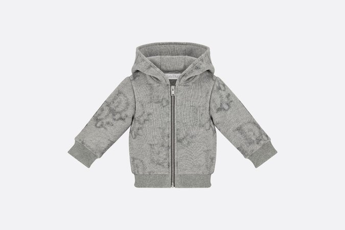 Zipped Hooded Sweatshirt Heather Gray Needle-Punched Cotton Fleece - Baby Boys (1-36 months) - Baby | DIOR