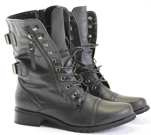 Womens Combat Style Army Worker Military Ankle Boots Flat Punk Goth Shoes Size | eBay