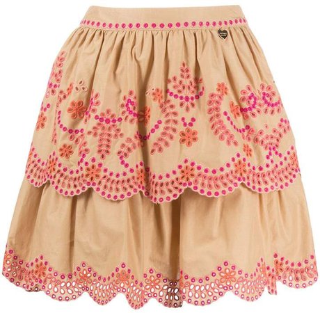 Ruffled Floral-Embroidered Skirt