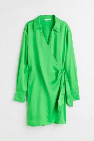 Satin Wrapover Shirt Dress - Bright green - Ladies | H&M US