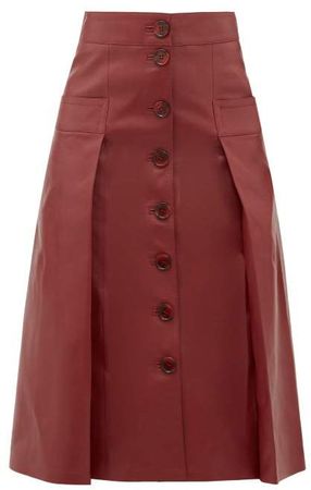 Galina Button Through Leather Skirt - Womens - Burgundy