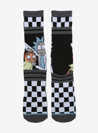 Rick And Morty Checkered Crew Socks