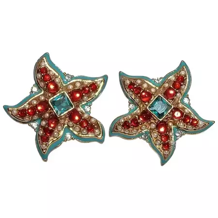 Kenneth Jay Lane KJL Starfish Earrings For Sale at 1stDibs | kenneth jay lane interchangeable earrings, kenneth jay lane interchangeable earring set, kjl starfish brooch