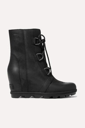 Sorel - Joan Of Arctic Wedge Ii Waterproof Leather And Rubber Ankle Boots - Black | Fashmates.com
