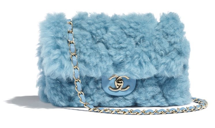 Blue Chanel fur bag