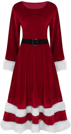 Mrs Santa Claus Long Sleeve Costume Christmas Fancy Red