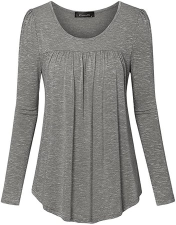 Vinmatto Women's Long Sleeve Scoop Neck Pleated Tunic Shirt(XL, A-Red) at Amazon Women’s Clothing store