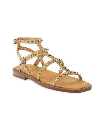 Ash Studded Leather Flat Sandals in Metallic | Lyst