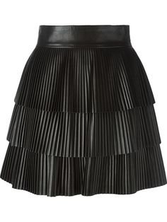 balmain pleated leather mini skirt