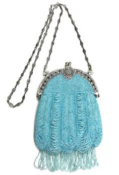 1920's Inspired Gatsby Beaded Evening Bag - Tiffany Blue Deco Drape