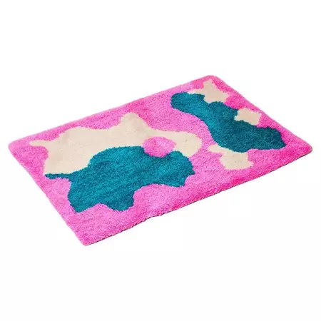 Hand Tufted Pink, Teal, and Cream Abstract Cow Area Rug For Sale at 1stDibs | pink cow print carpet