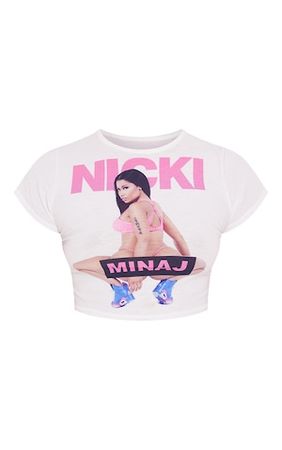White Nicki Minaj Print Babydoll Crop T Shirt | PrettyLittleThing USA