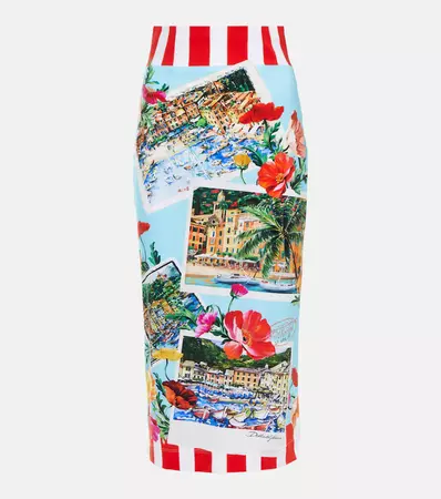 Portofino Printed Jersey Midi Skirt in Multicoloured - Dolce Gabbana | Mytheresa