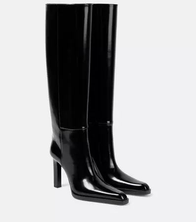 Nina Leather Knee High Boots in Black - Saint Laurent | Mytheresa