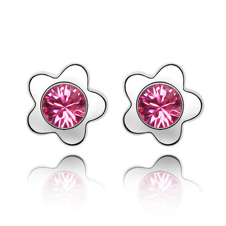 Sweet Plum Blossom Design Austrian Crystal Ear Studs - Rose