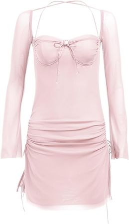 Amazon.com: Women's Long Sleeve Mesh Bodycon Mini Dress Sexy Side Split Hem Party Short Dress Rave Clubwear Outfit : Clothing, Shoes & Jewelry