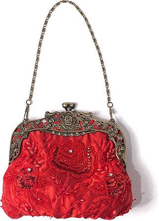 ILISHOP Women's Antique Beaded Party Clutch Vintage Rose Purse Evening Handbag (Champagne): Handbags: Amazon.com
