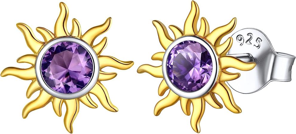 Amazon.com: ChicSilver 925 Sterling Silver Dainty Small Round Created Amethyst Crystal February Birthstone Sun Stud Earrings for Women Teen Girls : Clothing, Shoes & Jewelry