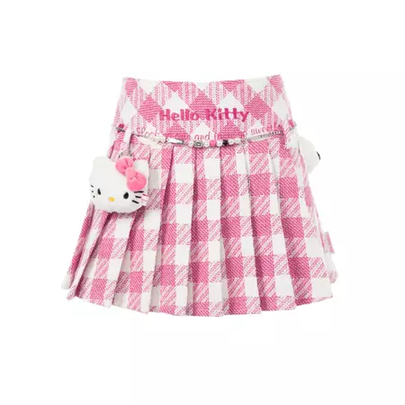 Pink Hello Kitty Bear Plaid Skirt | MADA IN CHINA