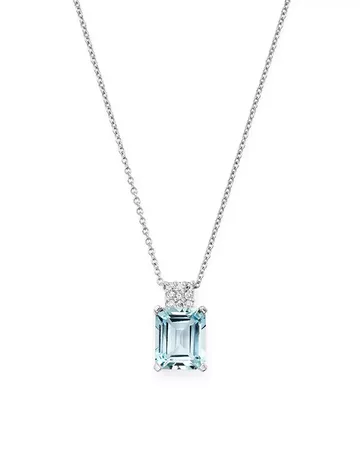 Bloomingdale's Aquamarine & Diamond Pendant Necklace in 14K White Gold, 16" - 100% Exclusive | Bloomingdale's