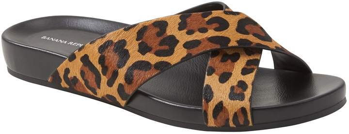 Leopard Print Crossover Slide Sandal