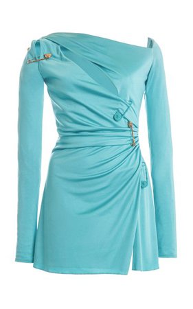 Pin-Detailed Cutout Jersey Mini Wrap Dress By Versace | Moda Operandi