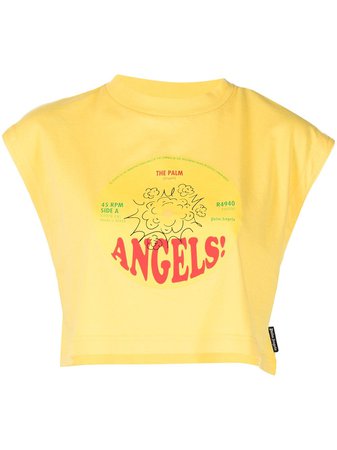 Shop yellow Palm Angels record-print T-shirt with Express Delivery - Farfetch