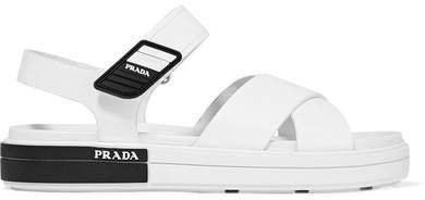 Logo-embossed Rubber-trimmed Leather Sandals - White