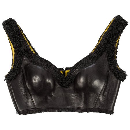 Azzedine Alaia black leather fringed lace up bra, ca. 1994 For Sale at 1stdibs