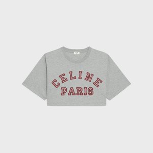 CROPPED T-SHIRT IN COTTON JERSEY - Grey/ Burgundy - 2X743501F.10DB | CELINE