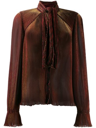 Marco De Vincenzo Pleated Long-Sleeve Blouse MS5115MDVNY01 Red | Farfetch