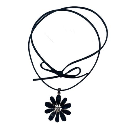black flower rhinestone cord necklace 💌... - Depop
