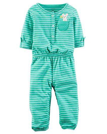 Amazon.com: Carter's Baby Girls' Flower Pocket Embroidered Jumpsuit: Clothing