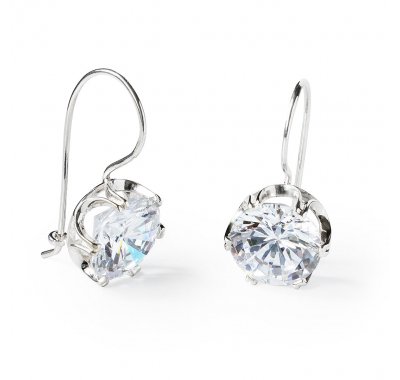 Sterling Silver Earrings with Large Round White Cubic Zirconia - Harry Fay Jewellery