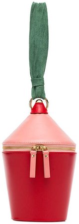 Staud red and pink Minnow leather suede bucket bag