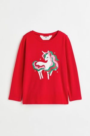 Printed Jersey Top - Red/unicorn - Kids | H&M US